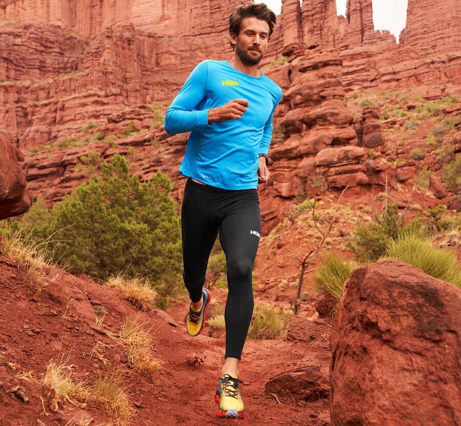 Top Hoka One One Hombre Azules - Performance 3/4 Sleeve - EWFJ41059